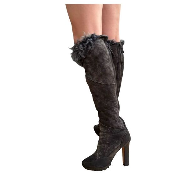 Ugg Collection Donata/brown Shearling High Heel Boots Size 7 made in Italy - Picture 3 of 11